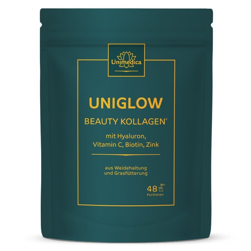 Uniglow Beauty Collagène  Complexe au collagène issu du fourrage à base d'herbe + vitamine C, biotine et zinc - 500 g de poudre - par Unimedica