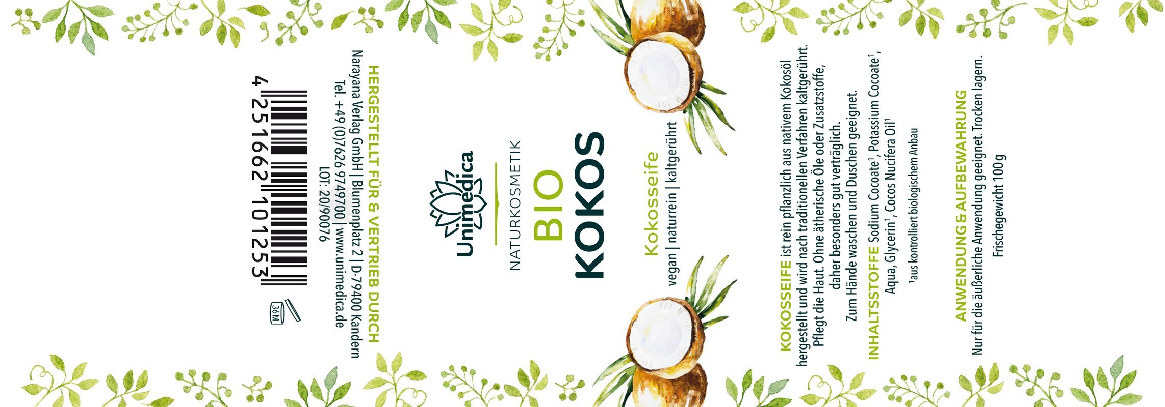 Lot de 2: Savon à la noix de coco bio - 2 x 100 g - par Unimedica