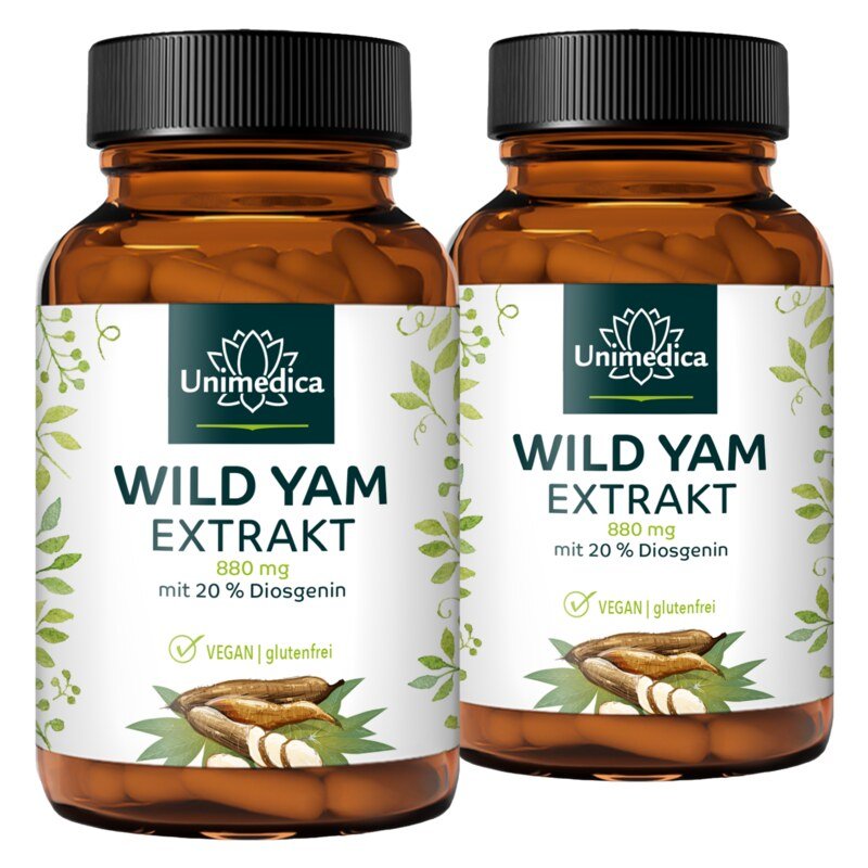 Lot de 2: Extrait de Wild Yam  - 880 mg par dose journalière (2 gélules) - avec 20 % de diosgénine - 2 x 180 gélules - Unimedica