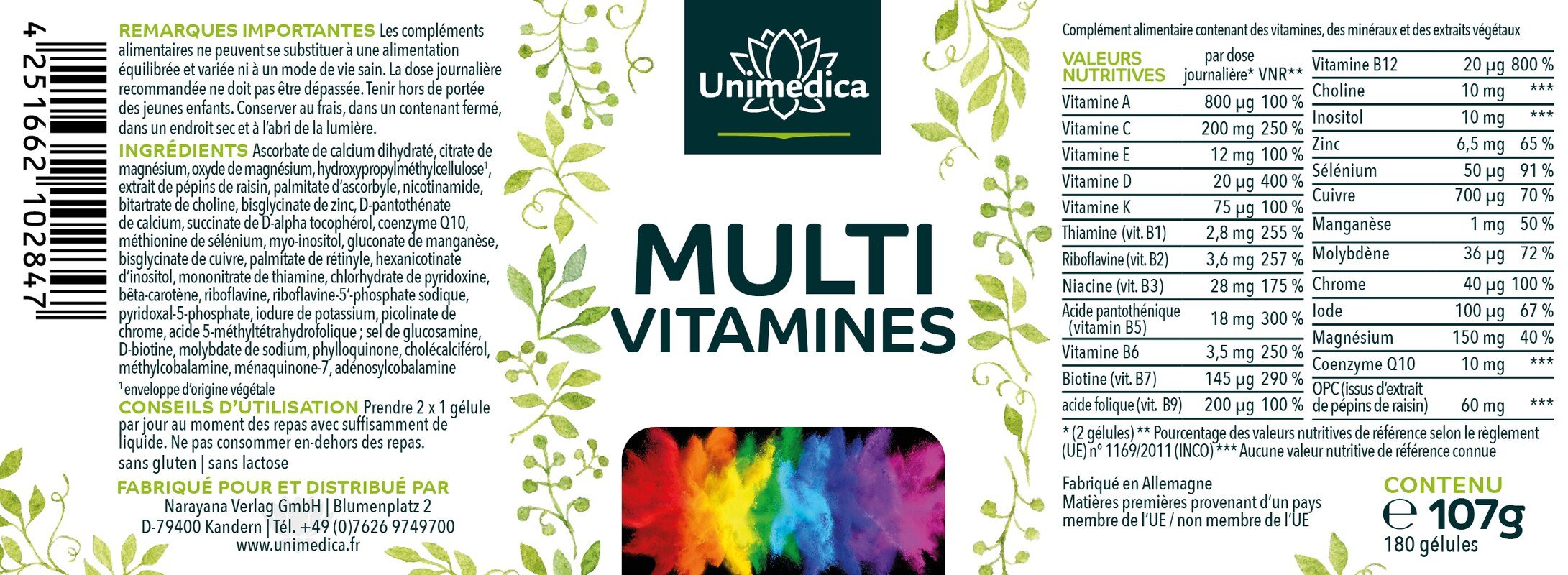 Lot de 2: Gélules Multivitamines - 2 x 180 gélules - par Unimedica