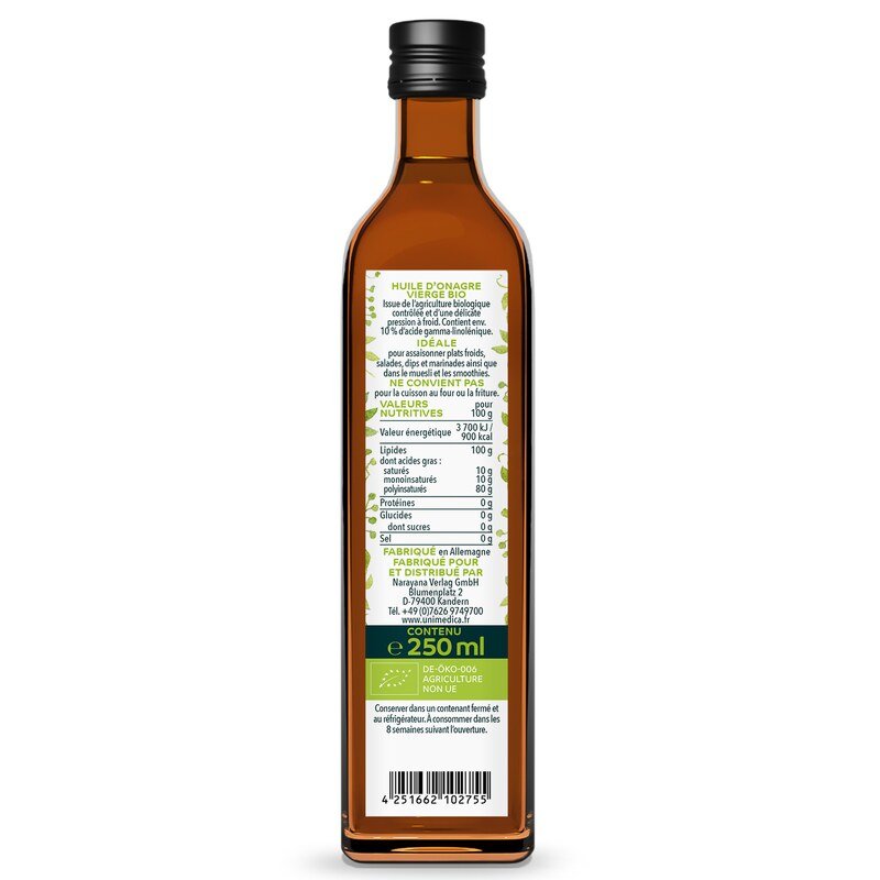 Huile d'onagre vierge BIO - naturelle  pressée à froid - 250 ml - par Unimedica