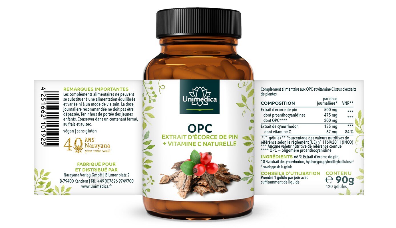 Extrait d'écorce de pin OPC - 500 mg - 120 gélules - Unimedica