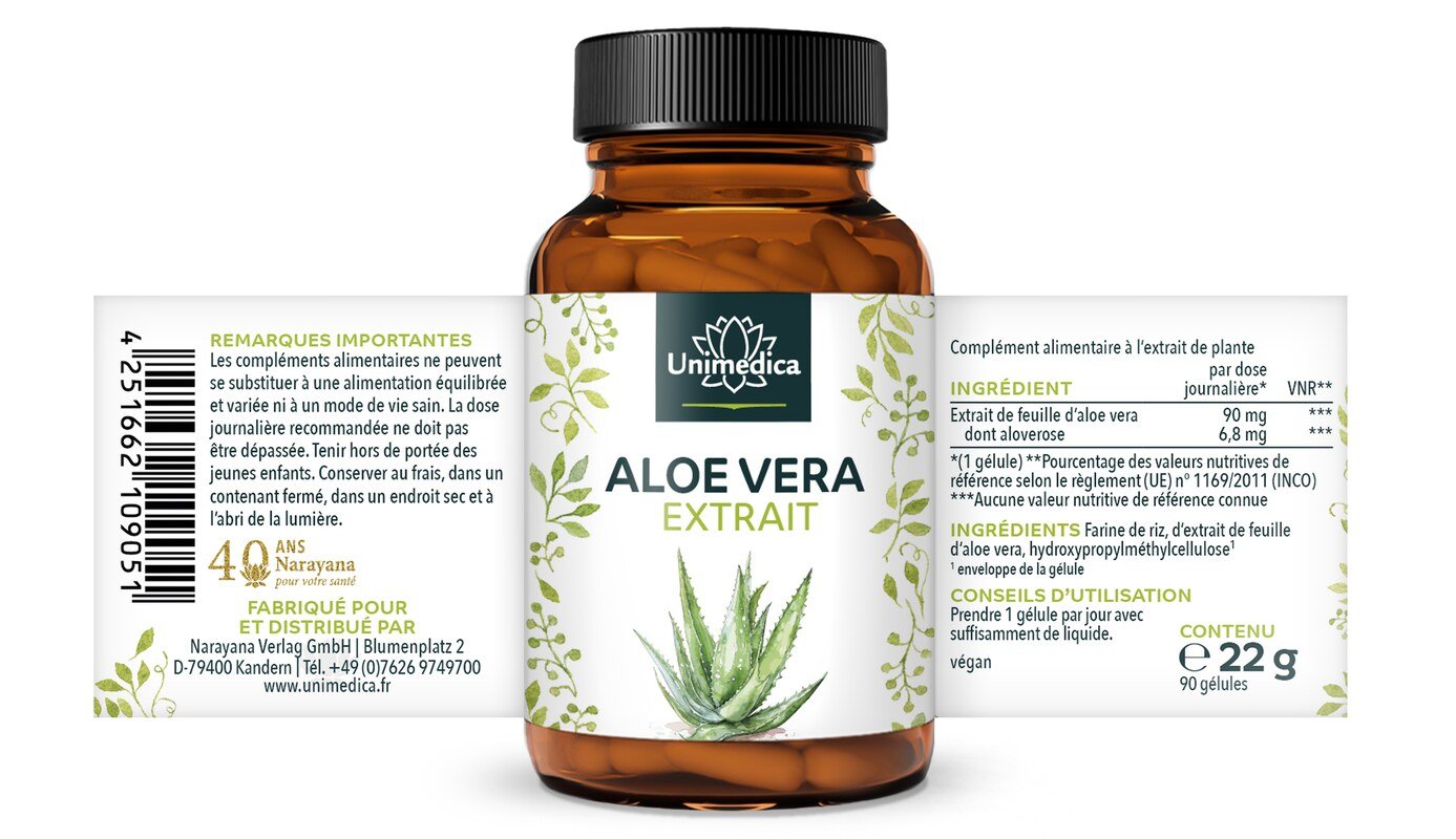 Aloe Vera Extrakt Kapseln - 90 Kapseln - von Unimedica