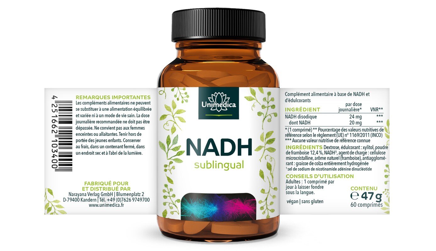 NADH sublingual - 20 mg - 60 comprimés - par Unimedica