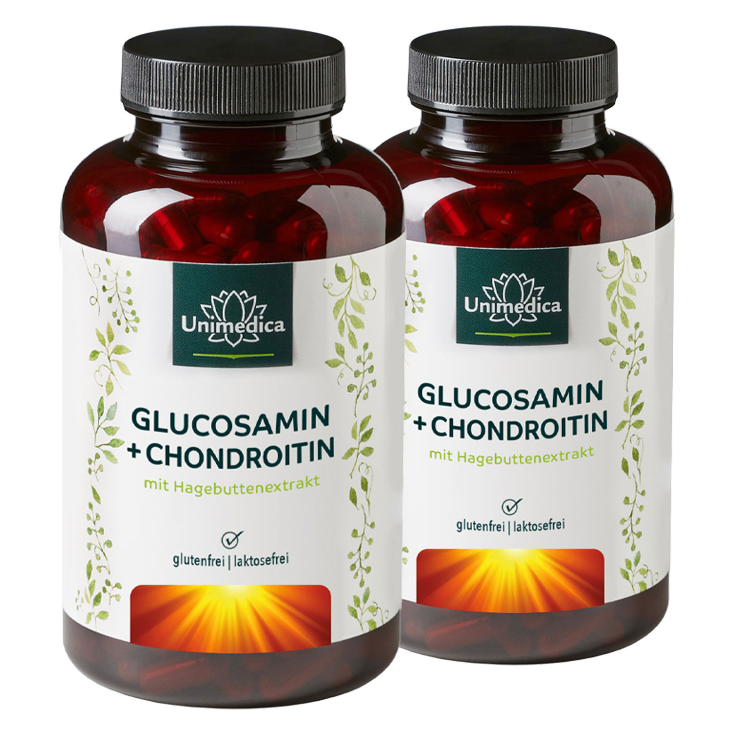 Lot de 2: Glucosamine & chondroïtine avec 80 mg de vitamine C naturelle par dose quotidienne - 2 x 180 gélules - par Unimedica